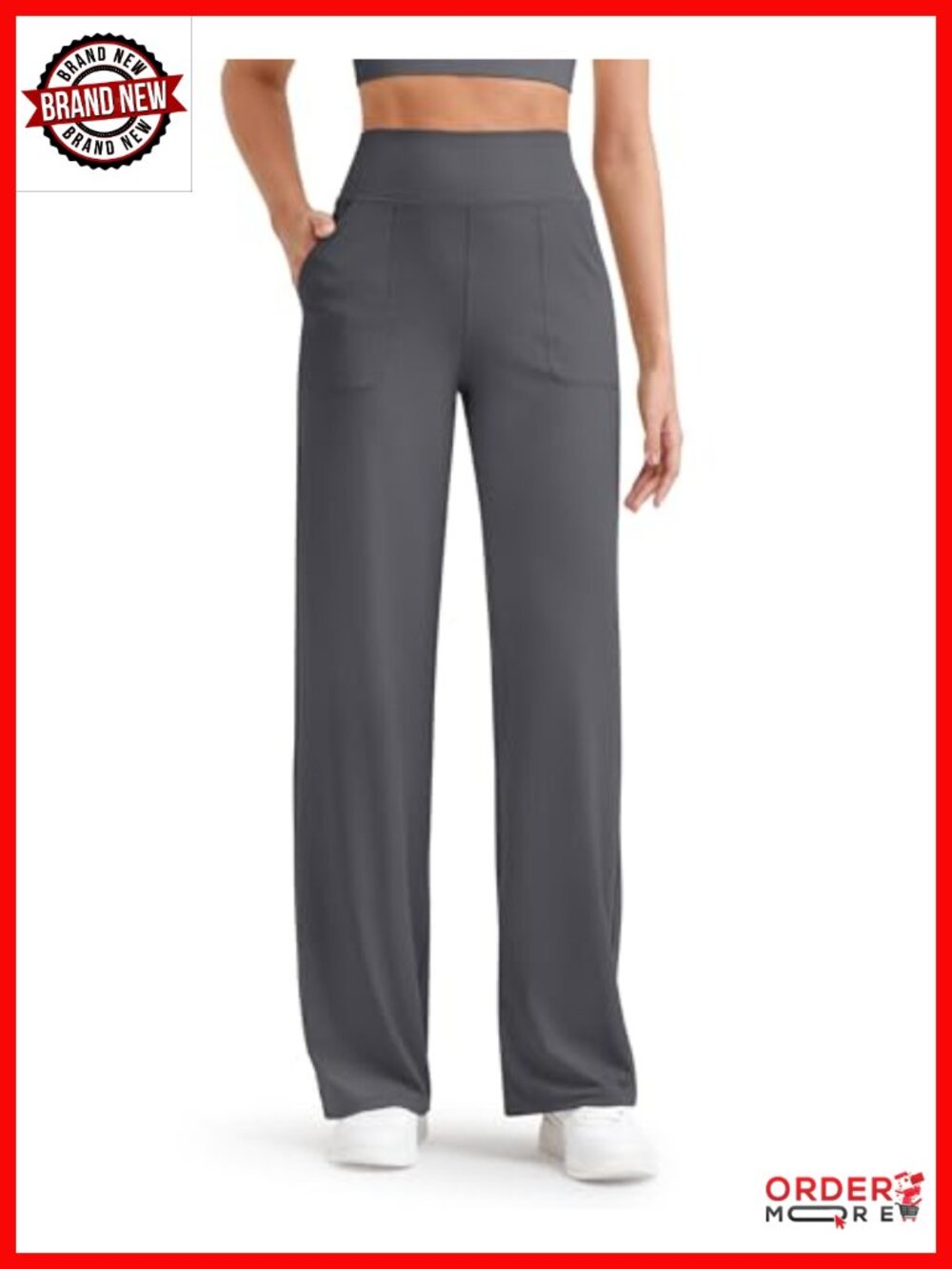 Ribbed Knit Wide Leg Yoga Pants High Rise Tummy Control Pockets Lightweight